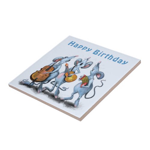 Funny Romantic Mouse Band _ Happy Birthday Ceramic Tile