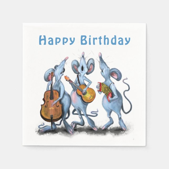 Funny Romantic Mouse Band - Happy Birthday Napkins (Front)
