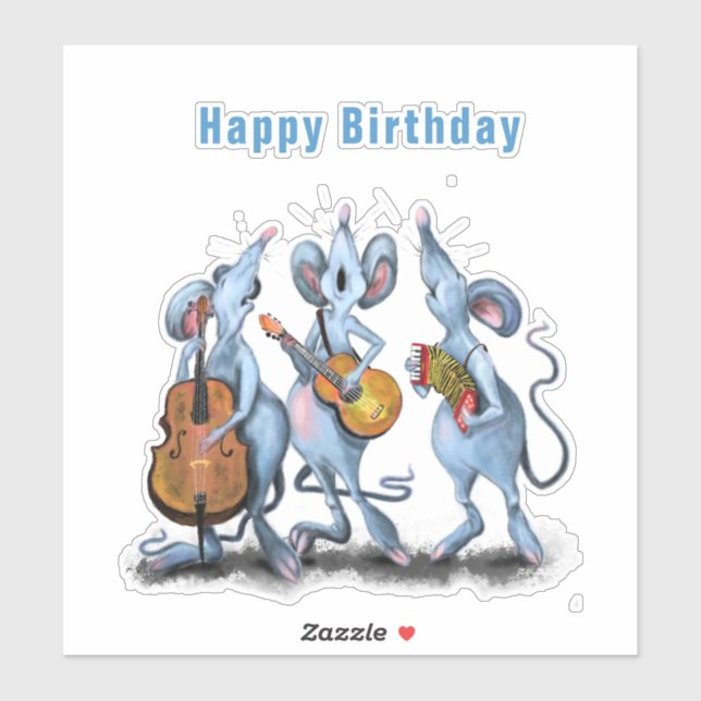 Funny Romantic Mouse Band - Happy Birthday Sticker (Sheet)