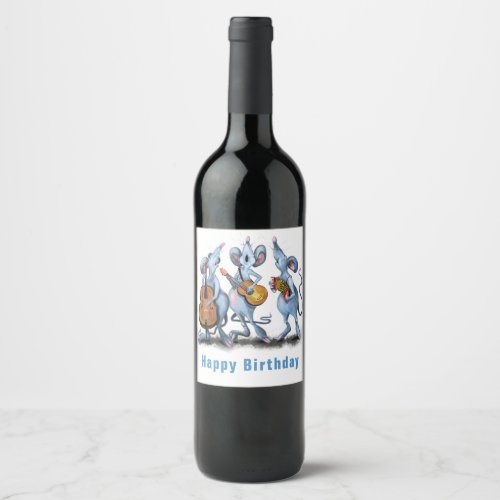 Funny Romantic Mouse Band _ Happy Birthday Wine Label