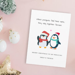 funny romantic penguin Christmas holidays love  Holiday Card