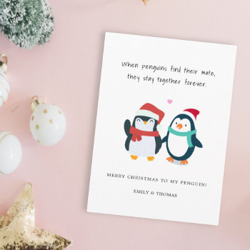 Funny Romantic Penguin Christmas Holidays Love  Holiday Card by mymerakishop at Zazzle