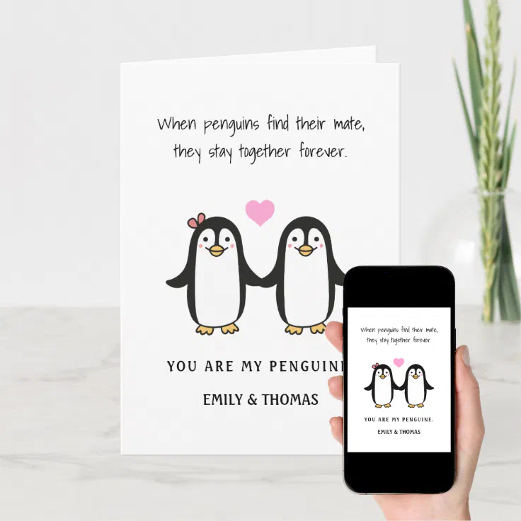 funny romantic penguin valentine/ anniversary holiday card | Zazzle