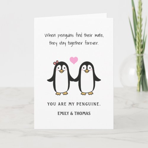 funny romantic penguin valentine anniversary holiday card