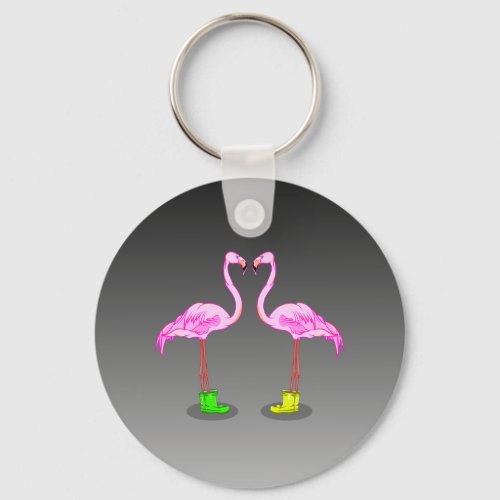 Funny Romantic Pink Flamingos Wearing Boots Keychain