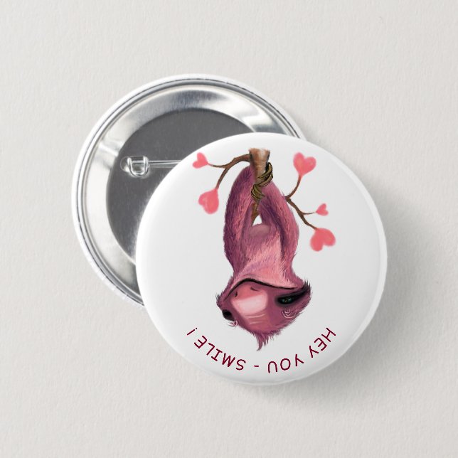 Funny Romantic Sloth Smile Button (Front & Back)
