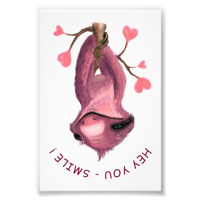 Funny Romantic Sloth Smile Cartoon - Customizable Photo Print (Front)