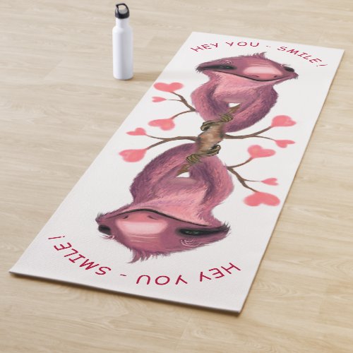 Funny Romantic Sloth Smile Cartoon Drawing _ Fun Yoga Mat