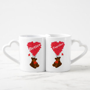 Funny romantic teddy bear coffee mug set