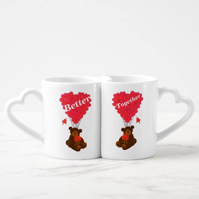 Funny romantic teddy bear coffee mug set (Front Nesting)