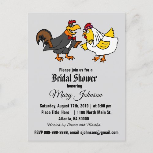 Funny Rooster and Hen Wedding Invitation Postcard