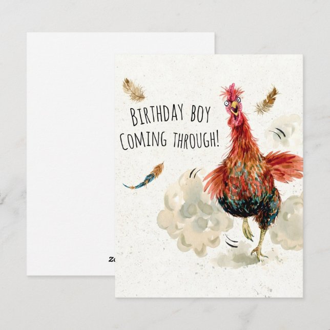 Funny Rooster Birthday Card for Him BirthdayBoy (Front/Back)