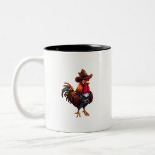 Funny Rooster Cartoon Illustration Art Two-Tone Coffee Mug