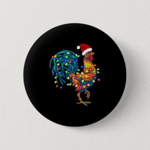 Funny Rooster Chicken Christmas Lights Pajama Farm Button