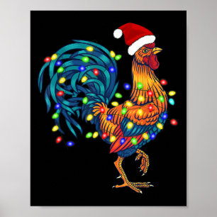 Funny Rooster Chicken Christmas Lights Pajama Farm Poster