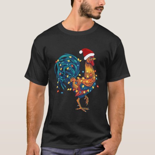 Funny Rooster Chicken Christmas Lights Pajama Farm T_Shirt