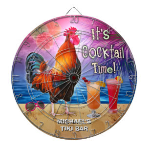 Funny Rooster Chicken Cocktail Tropical Beach Name Dartboard