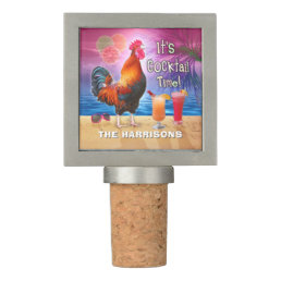 Funny Rooster Chicken Cocktail Tropical Beach Sea Wine Stopper