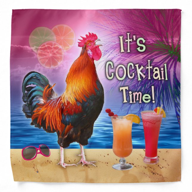 Funny Rooster Chicken Cocktails Tropical Beach Sea Bandana (Front)