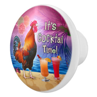 Funny Rooster Chicken Cocktails Tropical Beach Sea Ceramic Knob