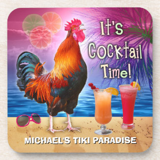 Funny Rooster Chicken Cocktails Tropical Beach Sea Coaster