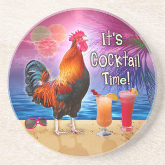 Funny Rooster Chicken Cocktails Tropical Beach Sea Drink Coaster