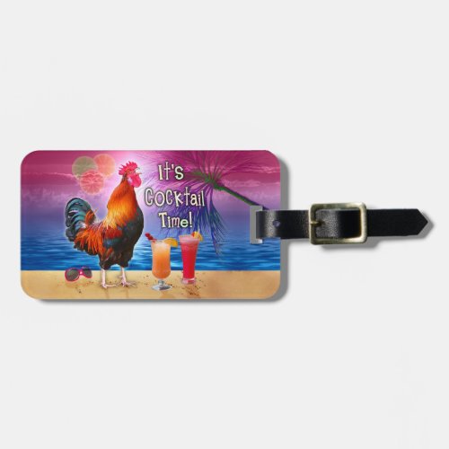 Funny Rooster Chicken Cocktails Tropical Beach Sea Luggage Tag