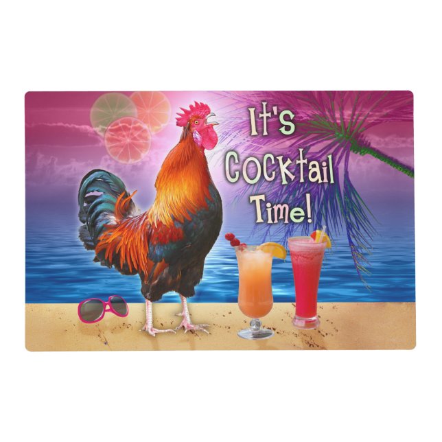 Funny Rooster Chicken Cocktails Tropical Beach Sea Placemat (Front)