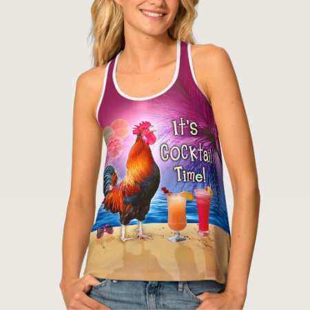 Funny Rooster Chicken Cocktails Tropical Beach Sea Tank Top