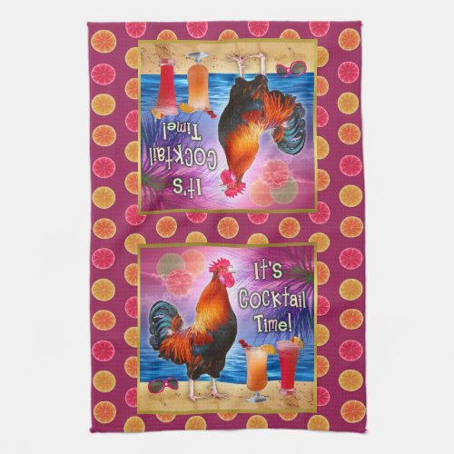 Funny Rooster Chicken Cocktails Tropical Beach Sea Towel