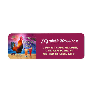 Funny Rooster Chicken CocktailTropical Beach Sea Label