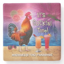 Funny Rooster Chicken Drinking Tropical Beach Name Stone Coaster