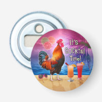Funny Rooster Chicken Drinking Tropical Beach Sea