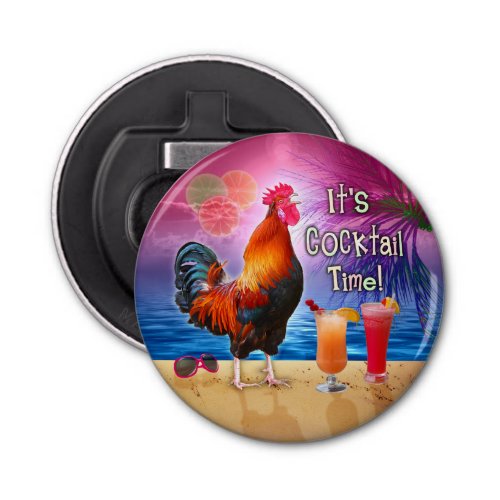 Funny Rooster Chicken Drinking Tropical Beach Sea Bottle Opener