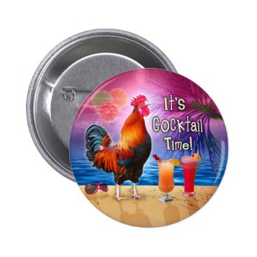Funny Rooster Chicken Drinking Tropical Beach Sea Button Funny Rooster Chicken Drinking Tropical Beach Sea Button