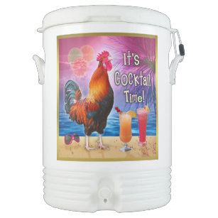 Funny Rooster Chicken Drinking Tropical Beach Sea Cooler