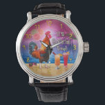 Funny Rooster Chicken Drinking Tropical Beach Sea Watch<br><div class="desc">The chicken in this humorous design knows what time it is - it's time to drink, of course, because it's COCKtail time! This silly tropical design is perfect for anyone who loves the sea and chickens and margaritas and paradise and endless summer. It shows a rooster crowing with a couple...</div>