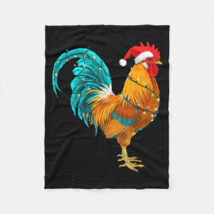 Funny Rooster Chicken Santa Christmas Lights Farme Fleece Blanket