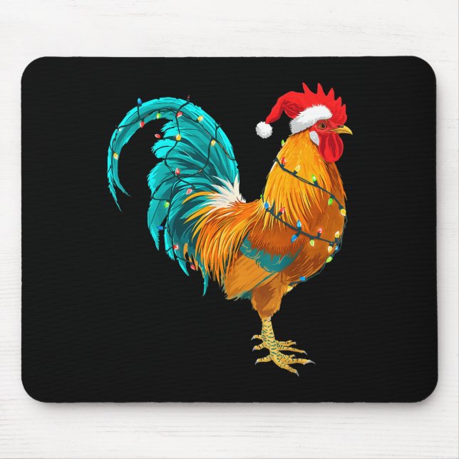 Funny Rooster Chicken Santa Christmas Lights Farme Mouse Pad (Front)