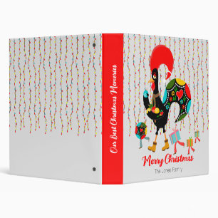 Funny Rooster, Christmas lighs, gifts and baubles 3 Ring Binder
