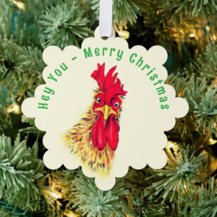 Funny Rooster Christmas Ornament Cards Custom Text