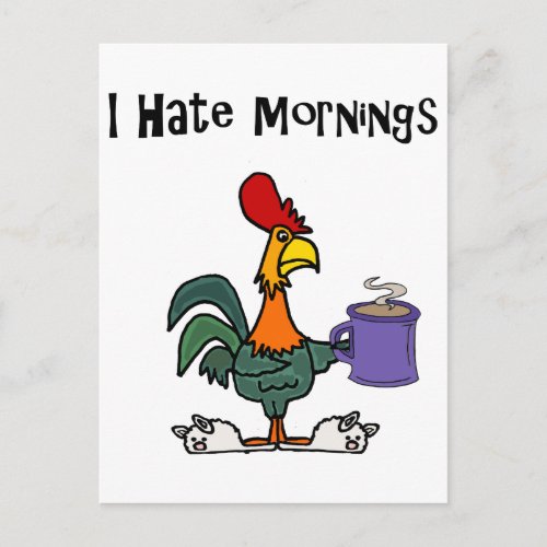 Funny Rooster Hates Mornings Design Postcard