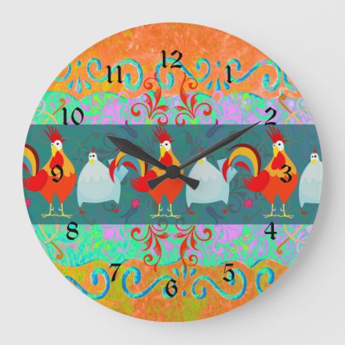 Funny Rooster Hen Funky Chicken Farm Animal Gifts Large Clock