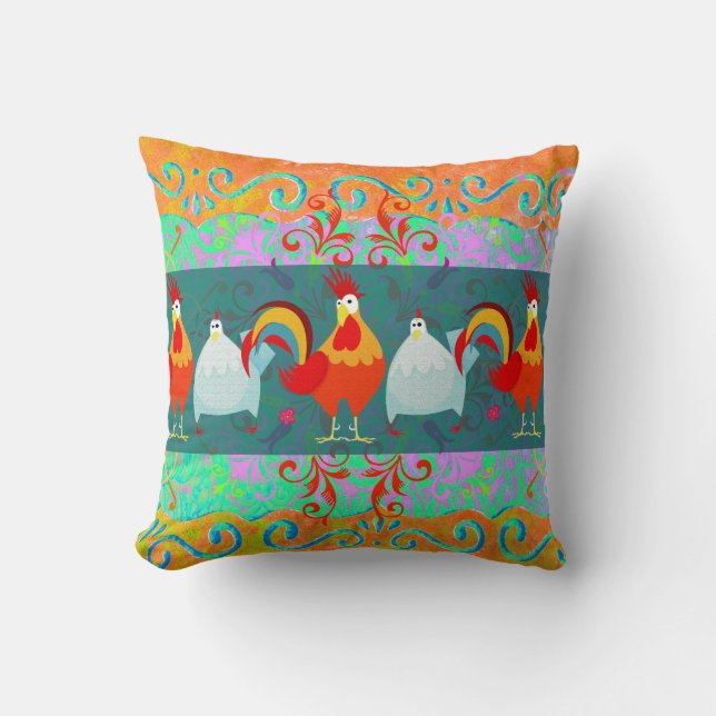 Funny Rooster Hen Funky Chicken Farm Animal Gifts Throw Pillow (Front)