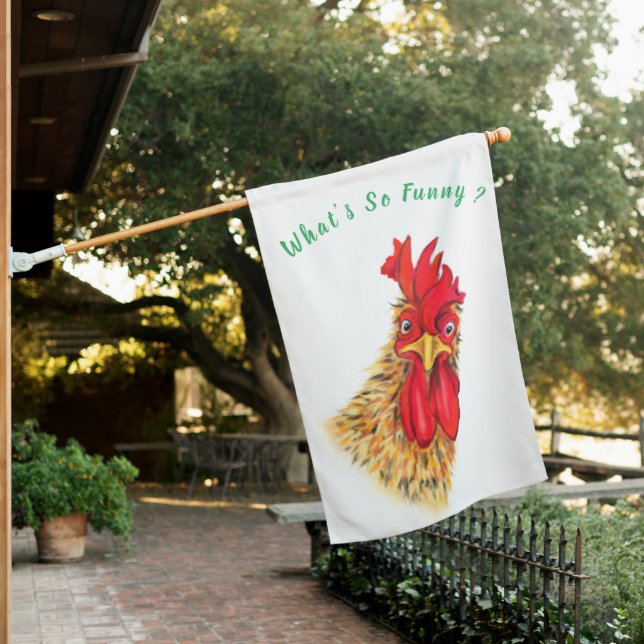 Funny Rooster House Flag - Custom Text (In SItu)