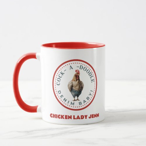 Funny Rooster In Denim Customizable  Mug