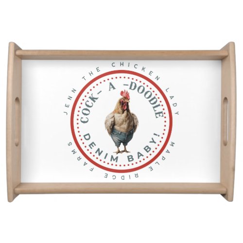 Funny Rooster In Denim Customizable  Serving Tray