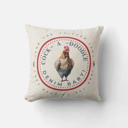 Funny Rooster In Denim Customizable  Throw Pillow