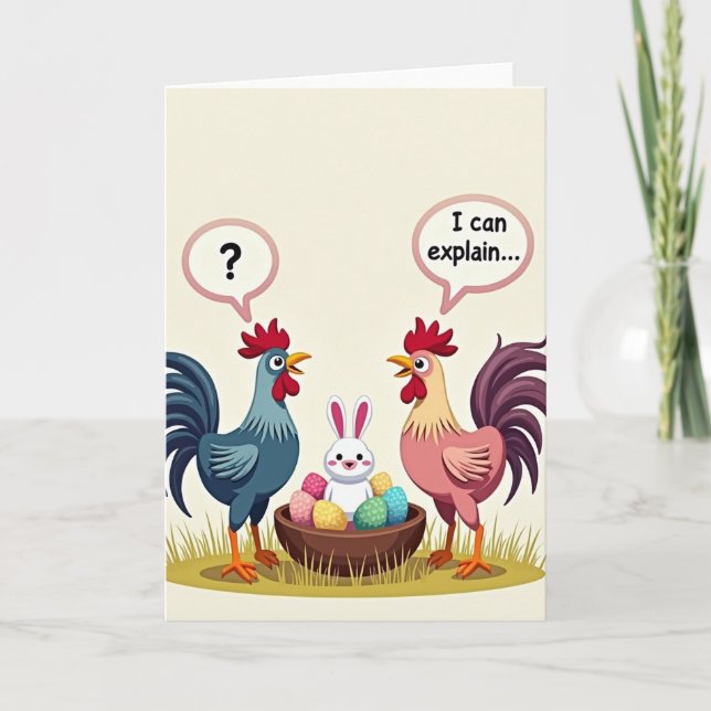 Funny Rooster Rabbit Eggs Card (Front)