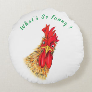 Funny Rooster Round Pillow